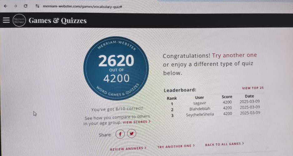 سایت عالی تست دایره لغات زبان انگلیسی (merriam-webster)