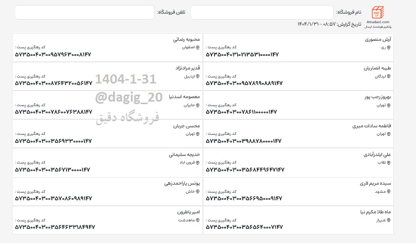 اطلاعات ارسالهای فروردین 1404