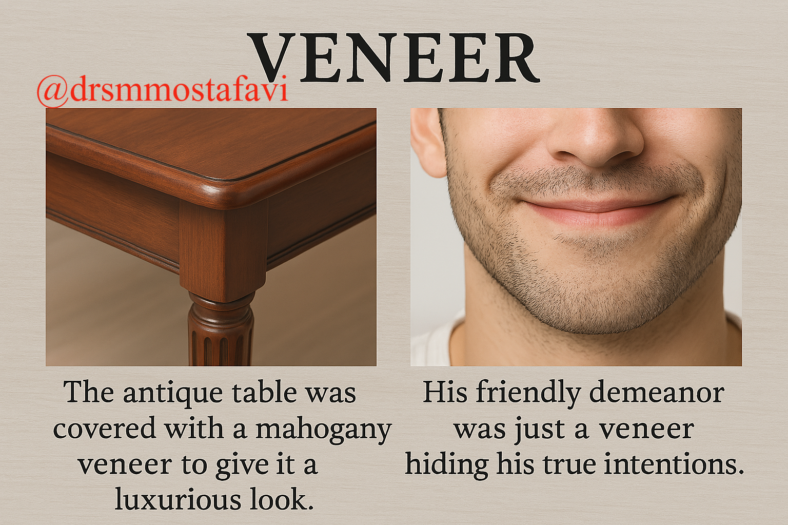 بررسی معنی واژه Veneer در زبان انگلیسی سطح پیشرفته